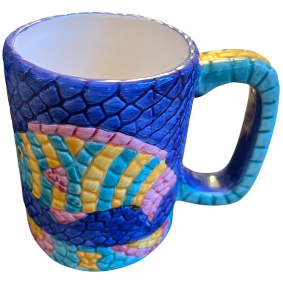 HTF Pair of Collectible Vtg 1994 CLAY ART Mosaic Fish Mugs Hand-Painted Ceramic - Picture 4 of 16